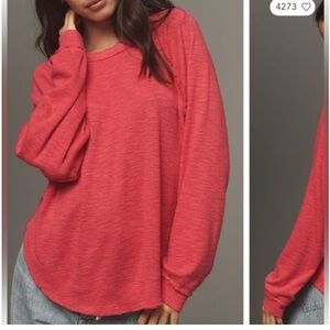 Pilcro Anthropologie Ruffled Raglan Top Pink Long Sleeve crewneck pullover
